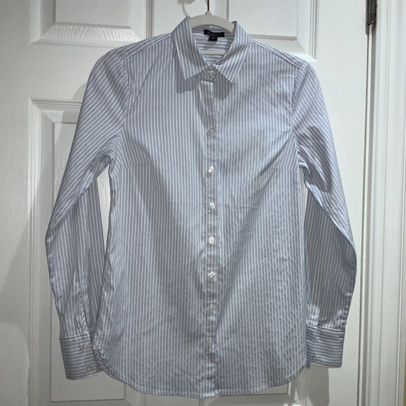 Ann Taylor button front striped blouse Sz 0 long sleeve - Picture 1 of 7